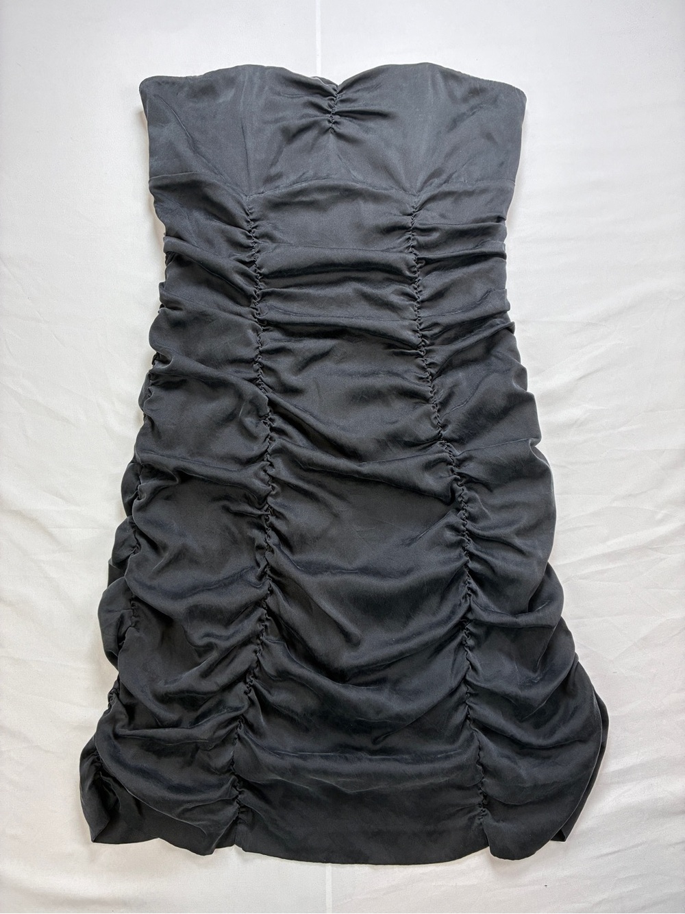Express Strapless Sz 10 SILK Blend Black Ruched Cocktail Dress Homecoming